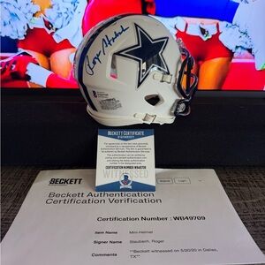 Dallas Cowboys Lunar Eclipse Roger Staubach Signed Mini Helmet Beckett COA